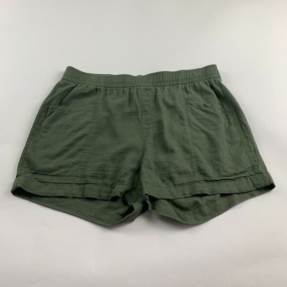 Old Navy Dark Green Linen Blend High Rise Pull On Shorts L - Picture 1 of 5